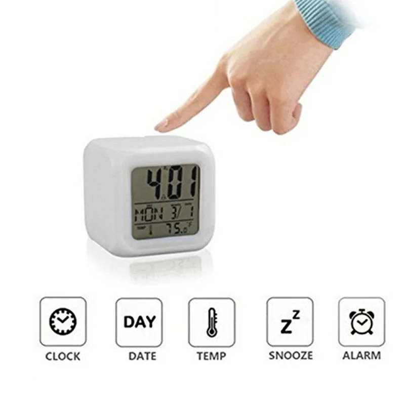 

Multifunction Portable Alarm Clock 7 Color Large LED Change Digital Glowing Home Decoration Home Bedroom Alarm Clock Thermometer