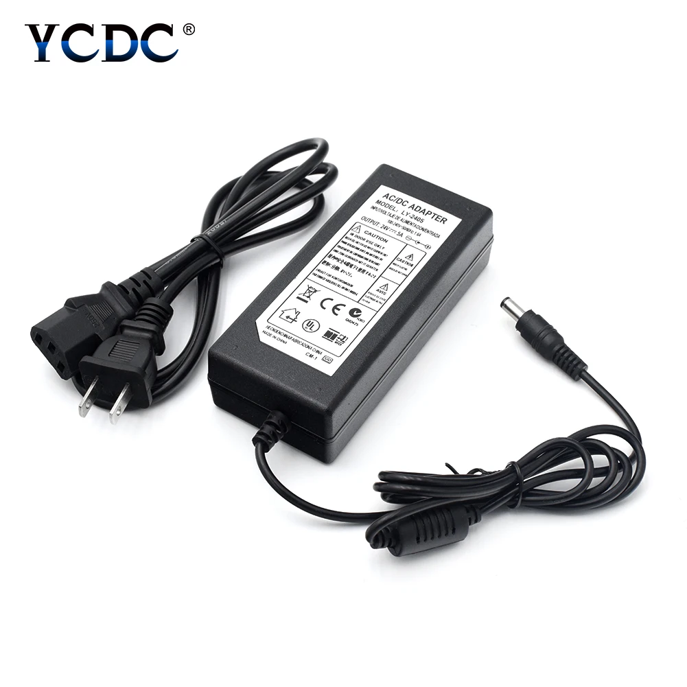 

1Pcs 24V 5A AC to DC Adapter Charger 100-240V Transformer 24V 5A Adapter Power Supply With AC Cable For Computer Projects Camera