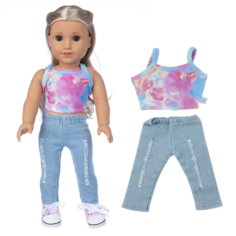 

18inch Girl Dolls Clothes Shirt Denim Pants Reborn Baby Doll Outwear Children Girl's New Year Gifts
