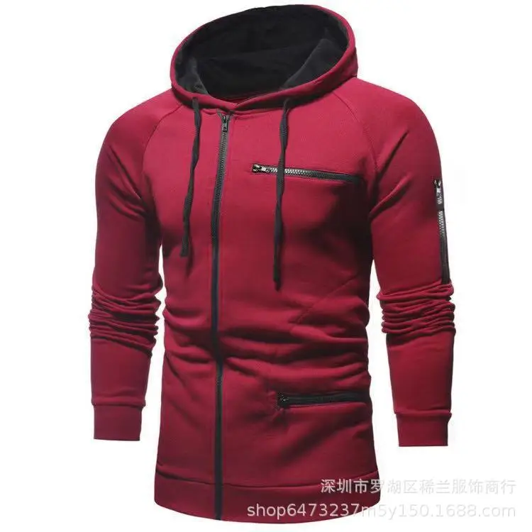 

New zipper accessories for men's casual slim fit zipper cardigan Hooded Sweater