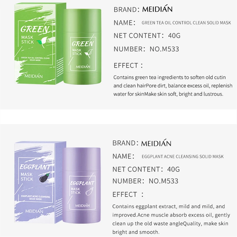 

Oil Control Eggplant Green Tea Solid Mask Stick Shrink Pores Remove Excess Oil Detoxify Blemished Skin Reduce Acne Blackheads