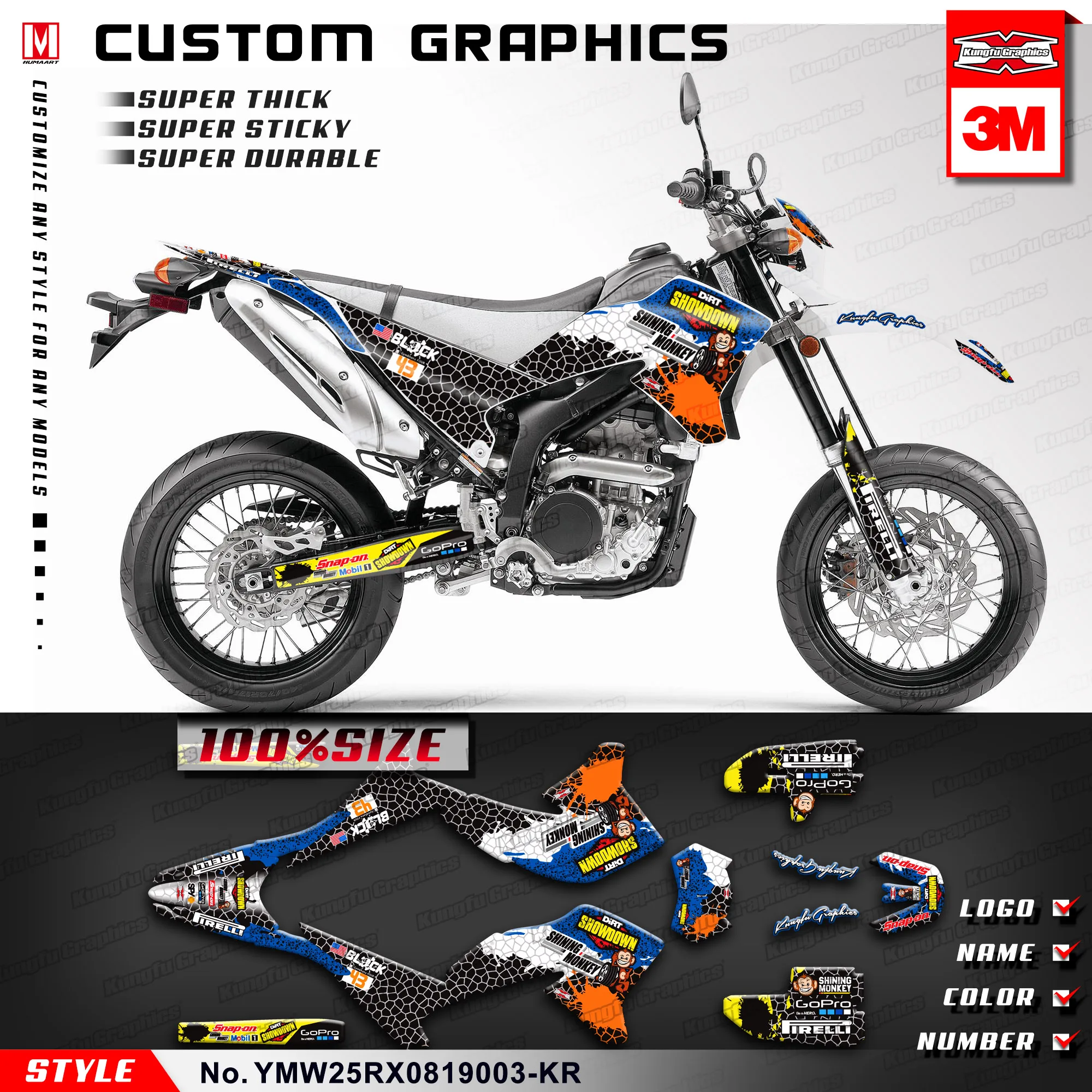 Набор стикеров KUNGFU для гонок WR 250 R X WR250R WR250X 2008 до 2019 (Стиль № YMW25RX0819003-KR) |