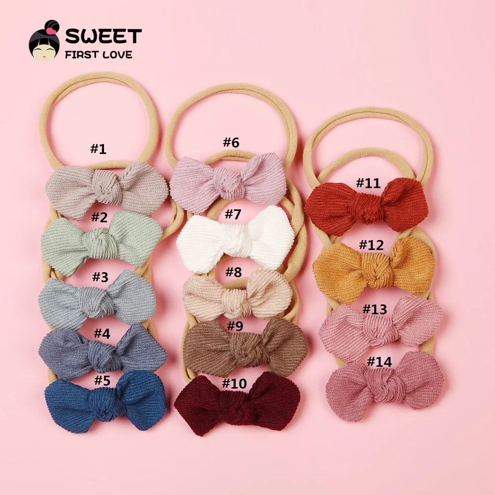 14 шт./лот вельветовые повязки с бантом для девочек детские тянущиеся нейлоновые