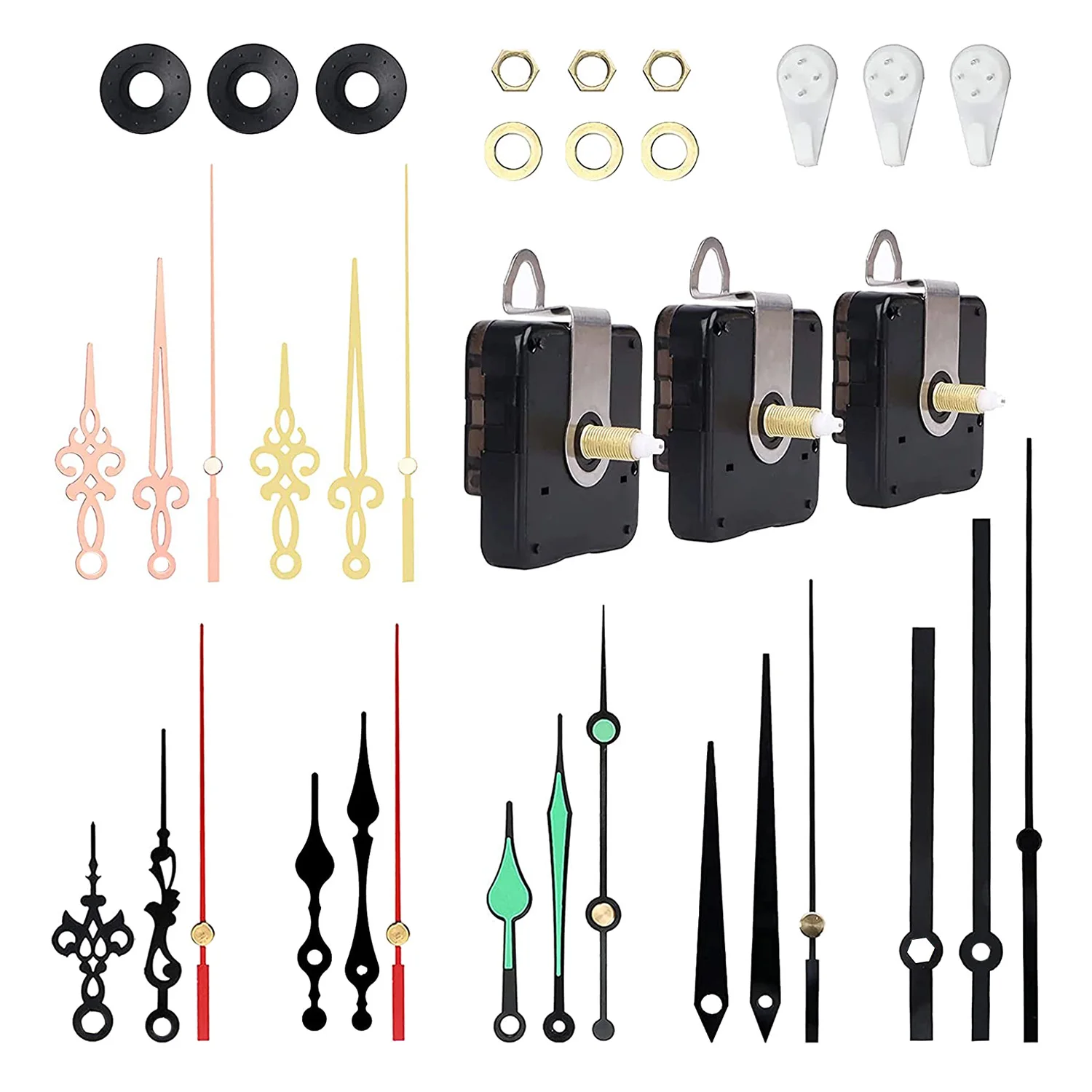 

New Clock Hands and Motor Kit Clock Mechanism Replacement with 7 Pairs of Hands DIY Quartz Clock Movement Repair Parts Kit