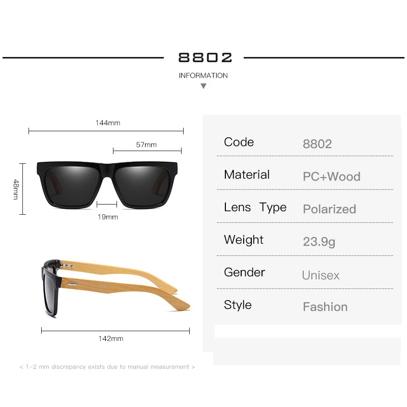 Поляризованные солнцезащитные очки с бамбуковыми дужками UV400 для мужчин и