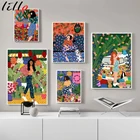 Абстрактная холщовая настенная живопись, постеры и настенные принты собаки, девочки, винтажная, холст для декора гостиной