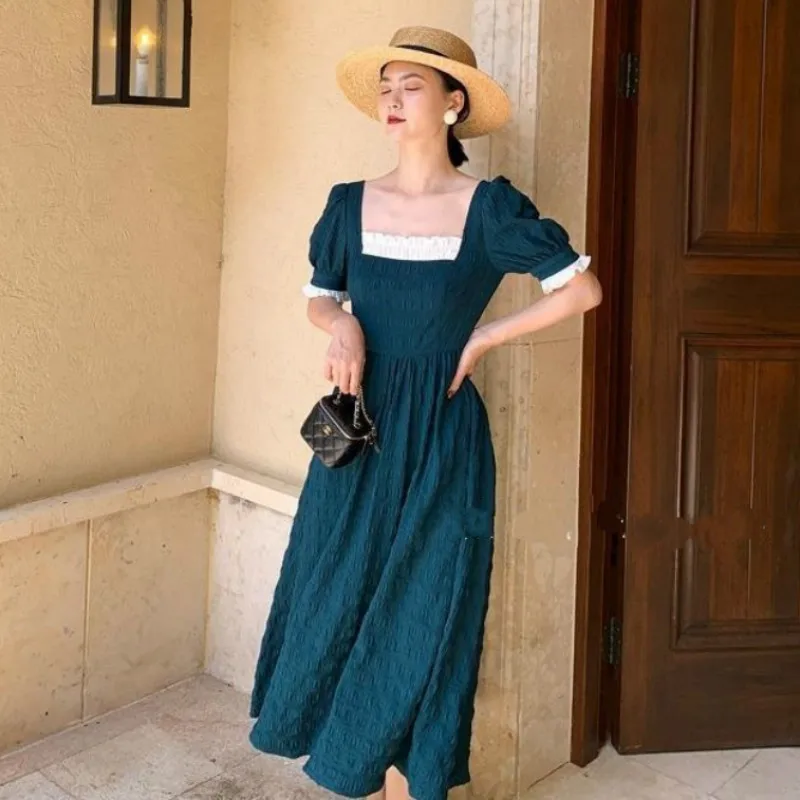 Женское платье с квадратным вырезом Элегантное Длинное во французском ретро