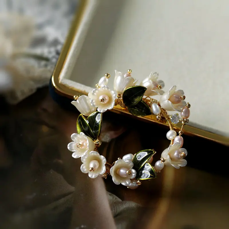 Женская Винтажная Брошь В Виде Цветка тюльпана с натуральным жемчугом |