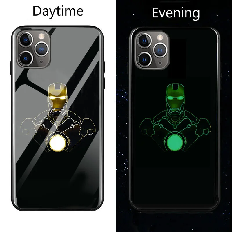 Marvel Бэтмен Веном чехол в виде светящегося стекла для iphone 11 Pro XS MAX XR X 7 8 6 6S Plus Мстители Черная пантера Железный человек чехол - Цвет: Golden Iron Man