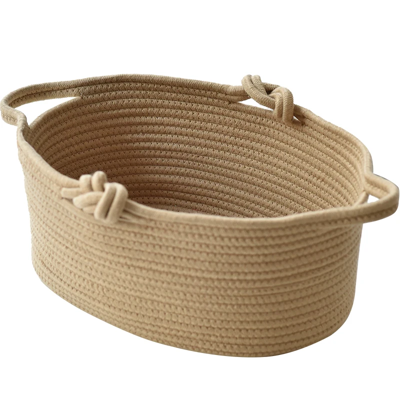 

Portable White Round Storage Basket Cotton Rope Woven Desk Organizer Serving Tray Bedroom Opbergmanden Storage Basket EK50SB