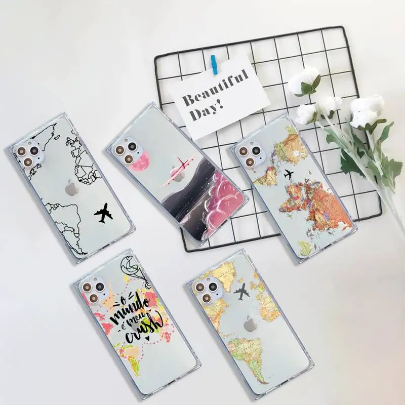 

World Map Travel art design pattern Phone Case Transparent for iPhone 7 8 11 12 se 2020 mini pro X XS XR MAX Plus