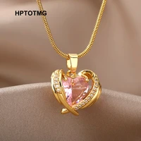 goth crystal heart pendants necklaces for women stainless steel vintage heart choker necklace korean fashion chain jewelry gift
