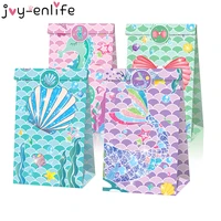 12pcs little mermaid party candy paper bags mermaid theme cookie gift packaging bag baby shower girls birthday party decoration