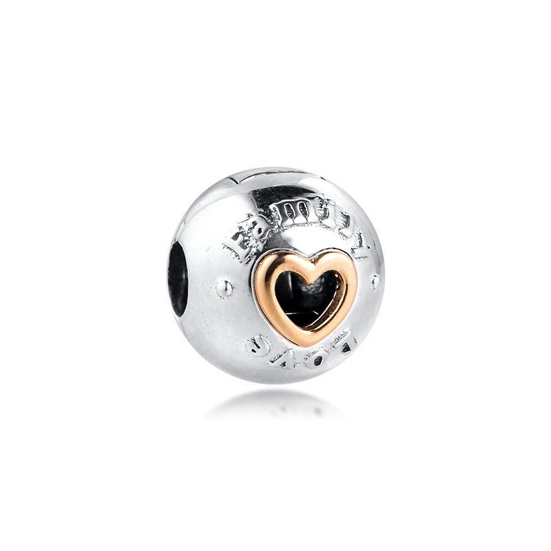 

DIY Fits for Europe Beads Bracelets Family & Love Clip Charms with 14K Real Gold 100% 925 Sterling-Silver-Jewelry Free Shipping