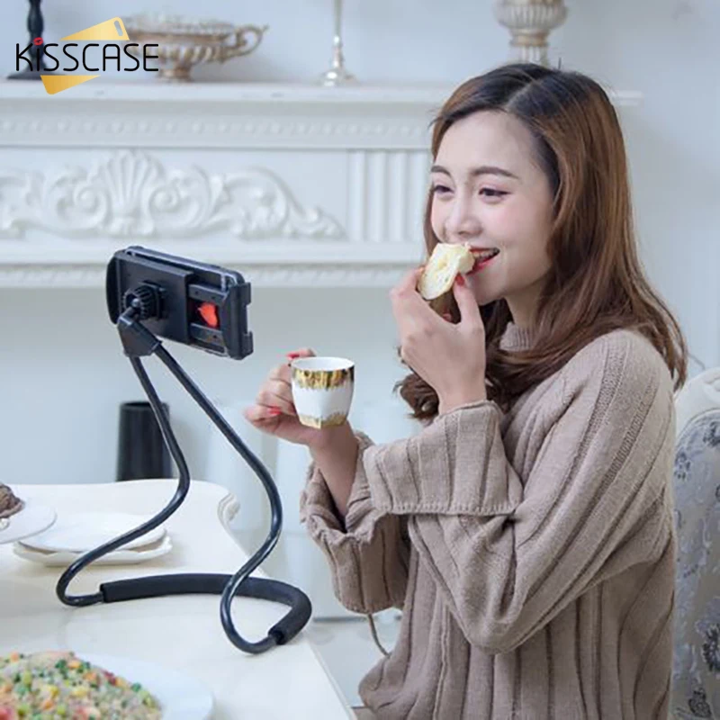 KISSCASE Flexible Neck Desk Phone Holder Lazy Necklace Support Bracket For iPhone 7 11 Pro Max 360 Bed Seat Stand | Мобильные