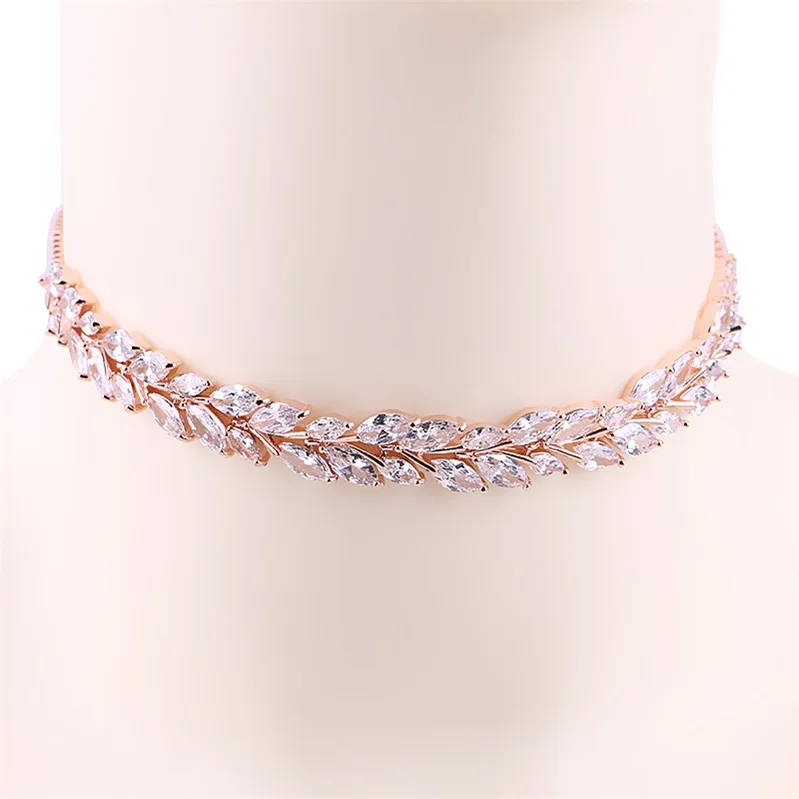 rose gold MIEG золотистый элегантный браслет дизайн Искрящийся фианит CZ ожерелье из циркона ожерелья для женщин - Окраска металла: rose gold