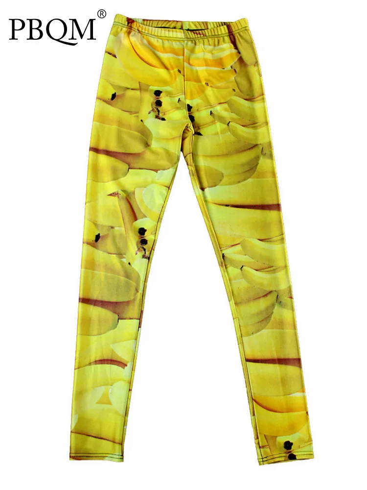 

Леггинсы PBQM с цифровым принтом женские, высокоэластичные модные желтые брюки с принтом бананов, спортивные штаны для бега с эффектом пуш-ап