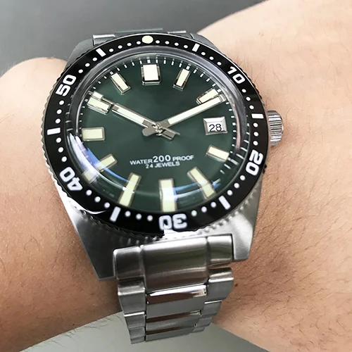 sapphire green San Martin, новинка, 62MAS, автоматические часы, 200 м, водостойкий стальной ремешок, керамический ободок, модные мужские наручные часы из нержавеющей стали - Цвет: sapphire green