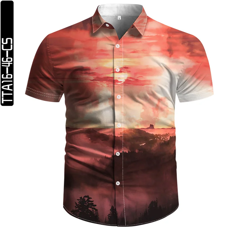 

Summer high quality men's Hawaiian shirt mountain element 3D printing lapel short sleeve large size beach shirt casual Harajuku