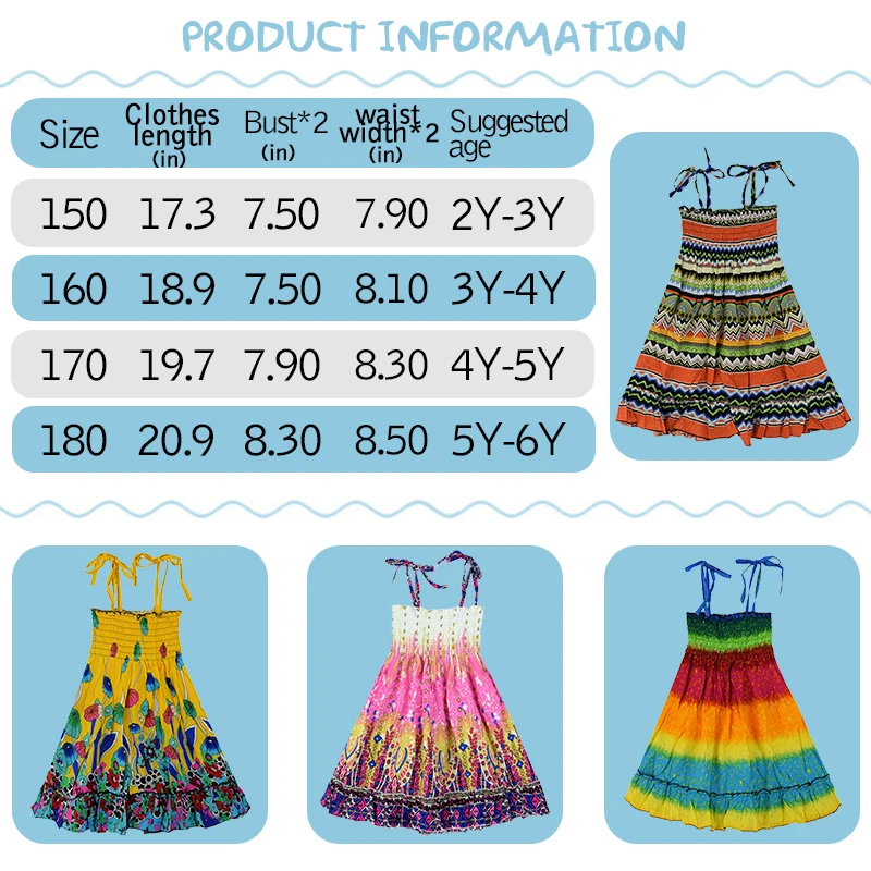 Платье на бретельках для маленьких девочек Детское богемное платье без рукавов с