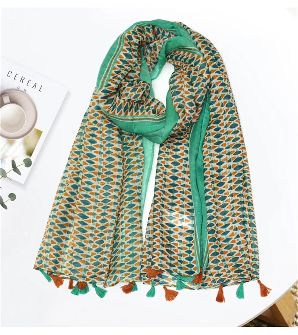 Женский геометрический шарф в шотландскую клетку пашминовый снуд с принтом виде