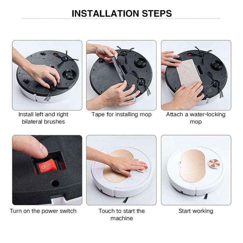 

3-in-1 Robot Vacuum Cleaner Household Wet and Dry Vacuum Cleaner Mop Mobile Phone App Control USB Wireless Vacuum Cleaner