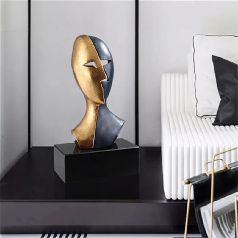 

Bao Guang Ta European Modern Light Luxury Abstract Artwork Figure Mask Statue Simple Living Room Home Decor Sculpture A2867