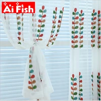 colorful strings grass leaf embroidery bedroom tulle curtains beige thick imitation linen blackout curtains for living room 4
