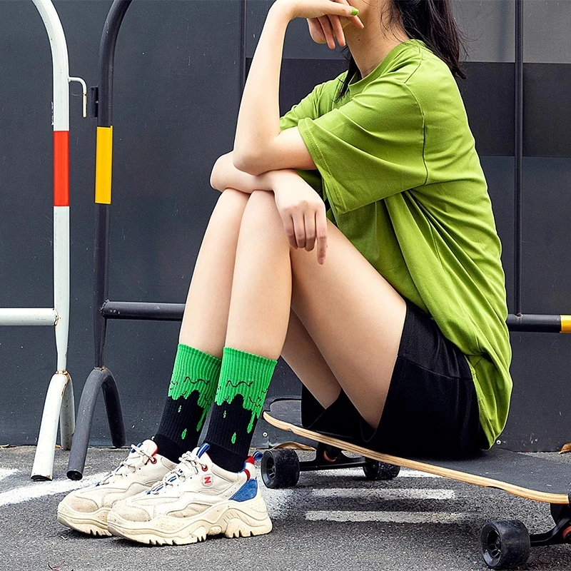 Hot Fashion Men and Women Socks Cotton Color Black Magma Harajuku Cute Funny Happy Skateboard Original Hip Hop Girls Tube | Мужская