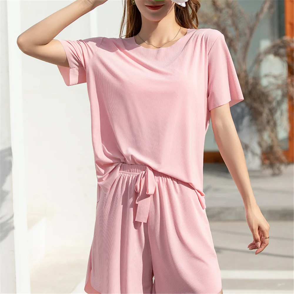 

New Ladies Pajamas Short Summer Breathable Candy Color Sweet Girl Suit Soft And Comfortable Shorts Pajamas T Shirt Home Service