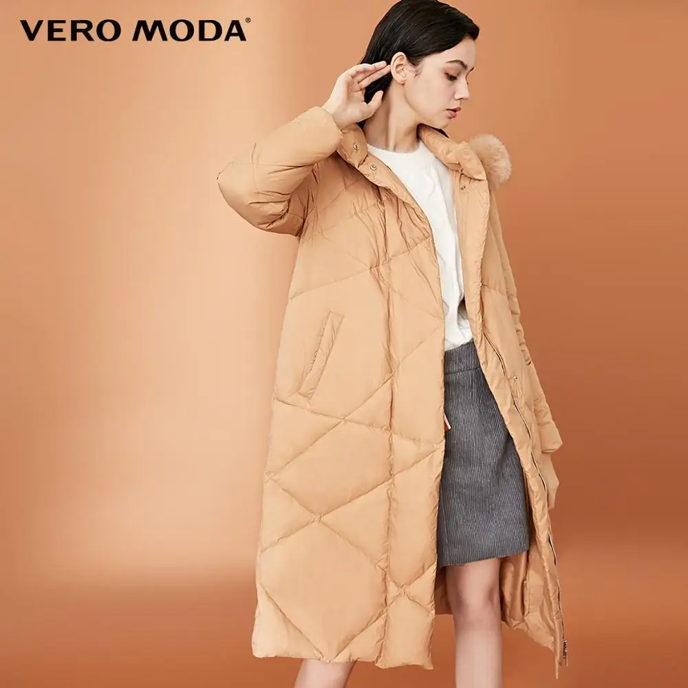Vero Moda женский 90% белый утиный пух Лисий меховой воротник длинный пуховик парка пальто | 318312501
