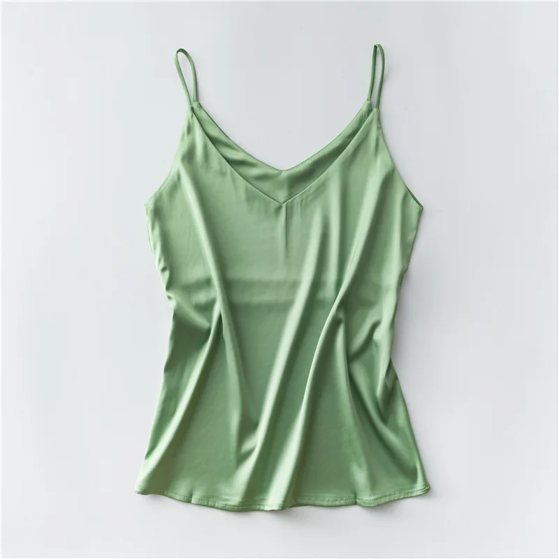 EC001Light green Женская майка Топ Женская Холтер v-образный вырез Базовая белая майка без рукавов Женская летняя Кофта Большой размер, сатиновый шелковые майки - Color: EC001Light green