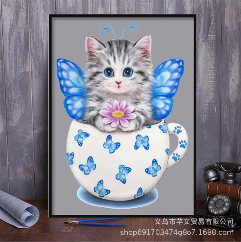 

Алмазная картина с ангелом, кошкой, алмазная вышивка, декоративная картина в спальне, чашка