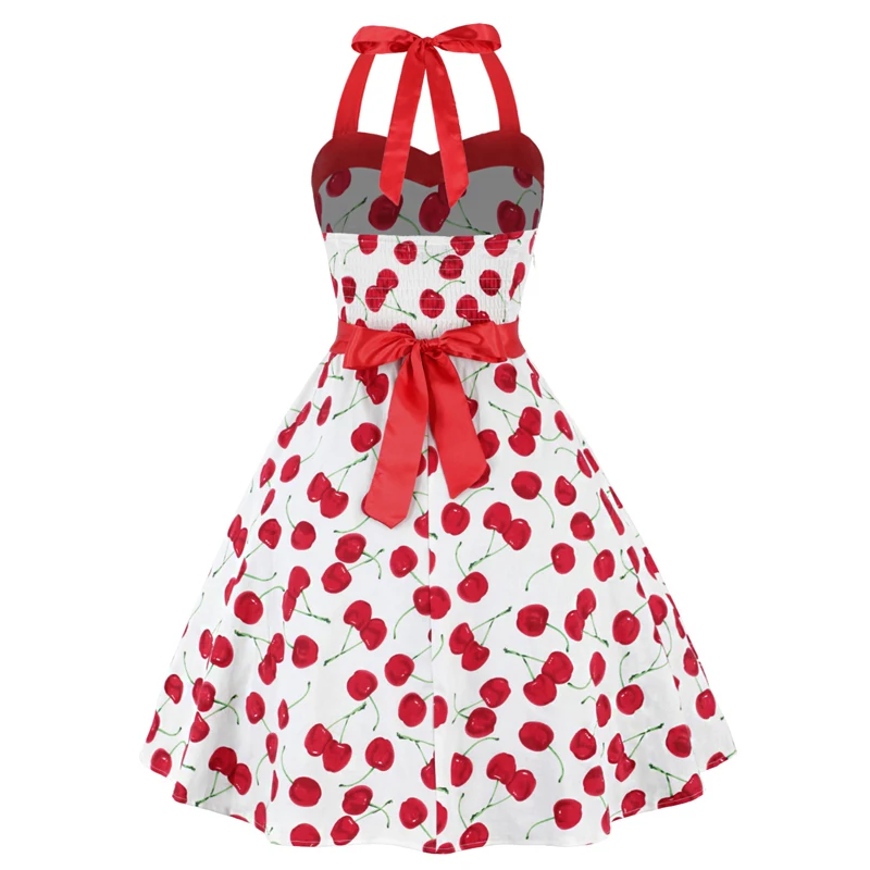 Женское винтажное вечернее платье с красными вишнями Элегантное летнее 50s