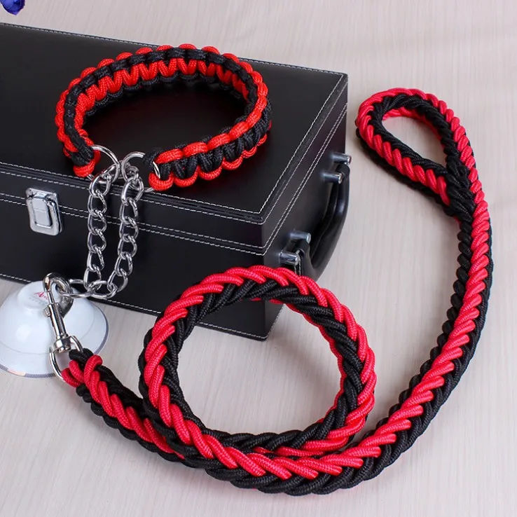 

Double Strand Rope Large Dog Leashes Metal P Chain Buckle Contrast Color Pet Traction Rope Collar Set For Big Dogs