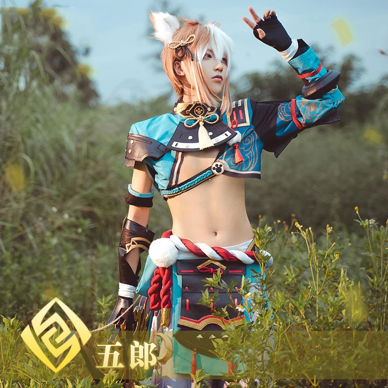 

Костюм для косплея Genshin Impact Gorou, модная боевая униформа, короткий коричневый белый парик с ушками, полный комплект
