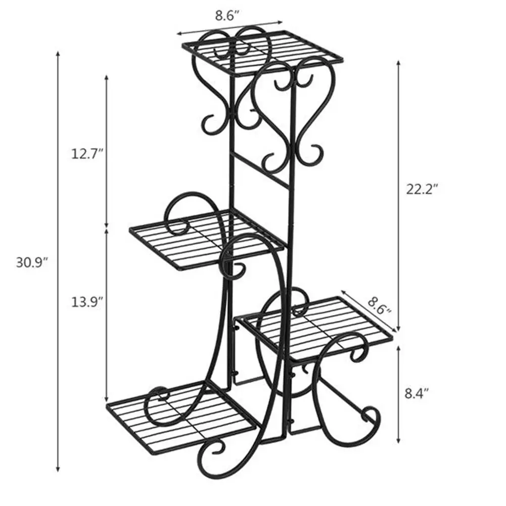 

Square Flower Metal Shelves Plant Pot 4 Potted Rounded Stand Decoration for Indoor Outdoor Garden Black Flower Pot Organizer