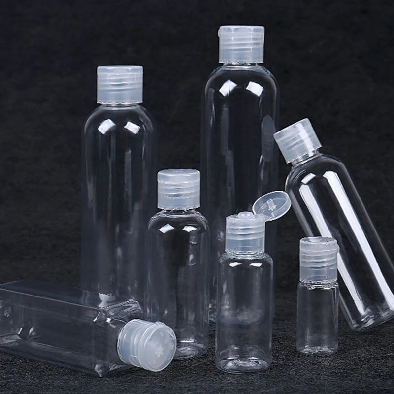 

50PCS 10ml 25ML 30ml 50ml 60ml 100ML 150ML Empty Clear Plastic Bottles Pack Perfume Travel Liquid White Flip Cap Mini Container