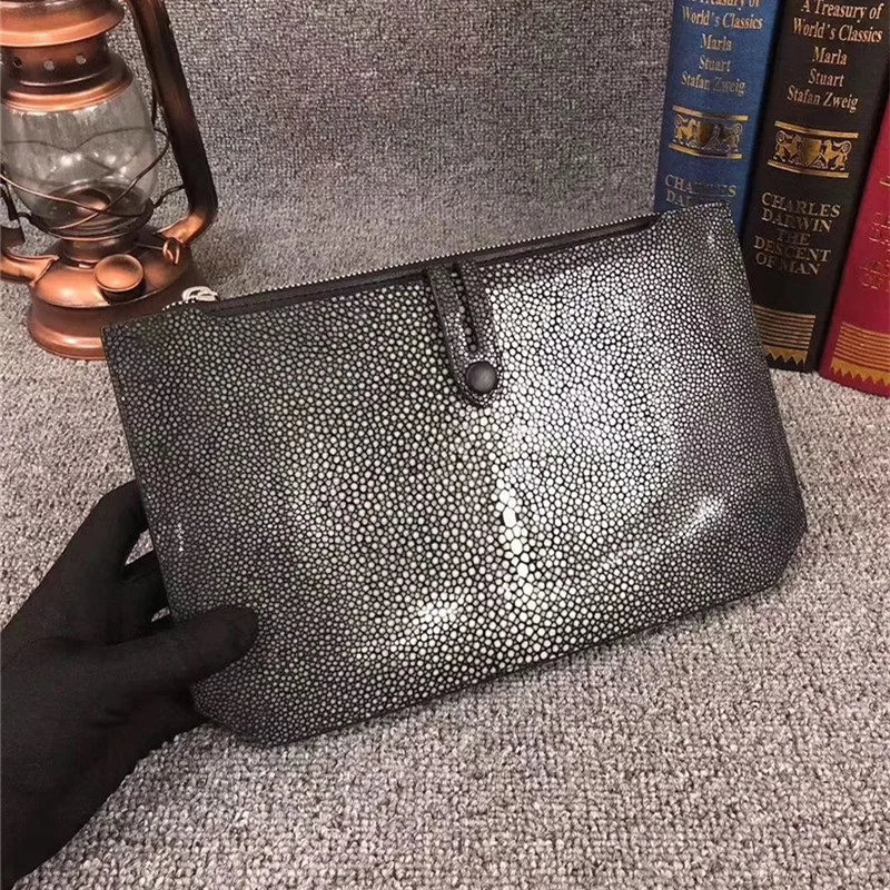 Деловой дизайн аутентичный песок кожа ската на молнии мужской Ультратонкий