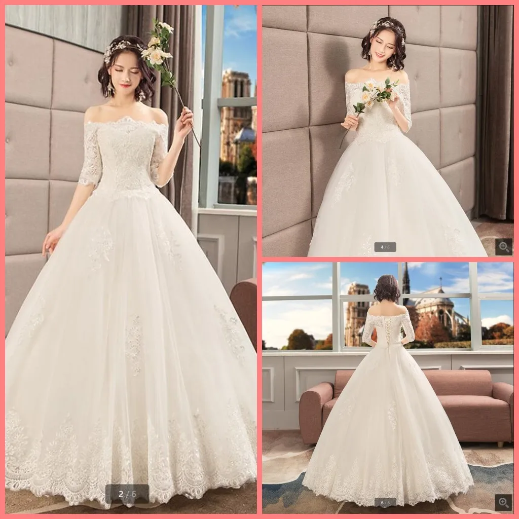 

Женское винтажное свадебное платье, белое кружевное бальное платье с открытыми плечами и рукавом до локтя, 2021