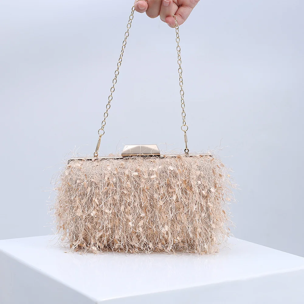 

Fashion Tassel Plush Design Handbags Banquet Party Wedding Clutch Bag Party Coin Bag One-shoulder Messenger Bag Women's Handbag