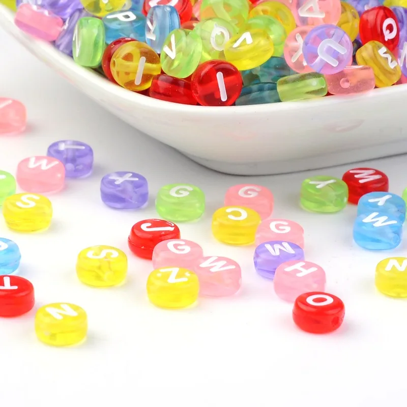 

500g Transparent Acrylic Letter Beads Flat Round with Random Letters For Bracelets Making, 7x3.5mm, Hole: 1mm, about 3550pcs