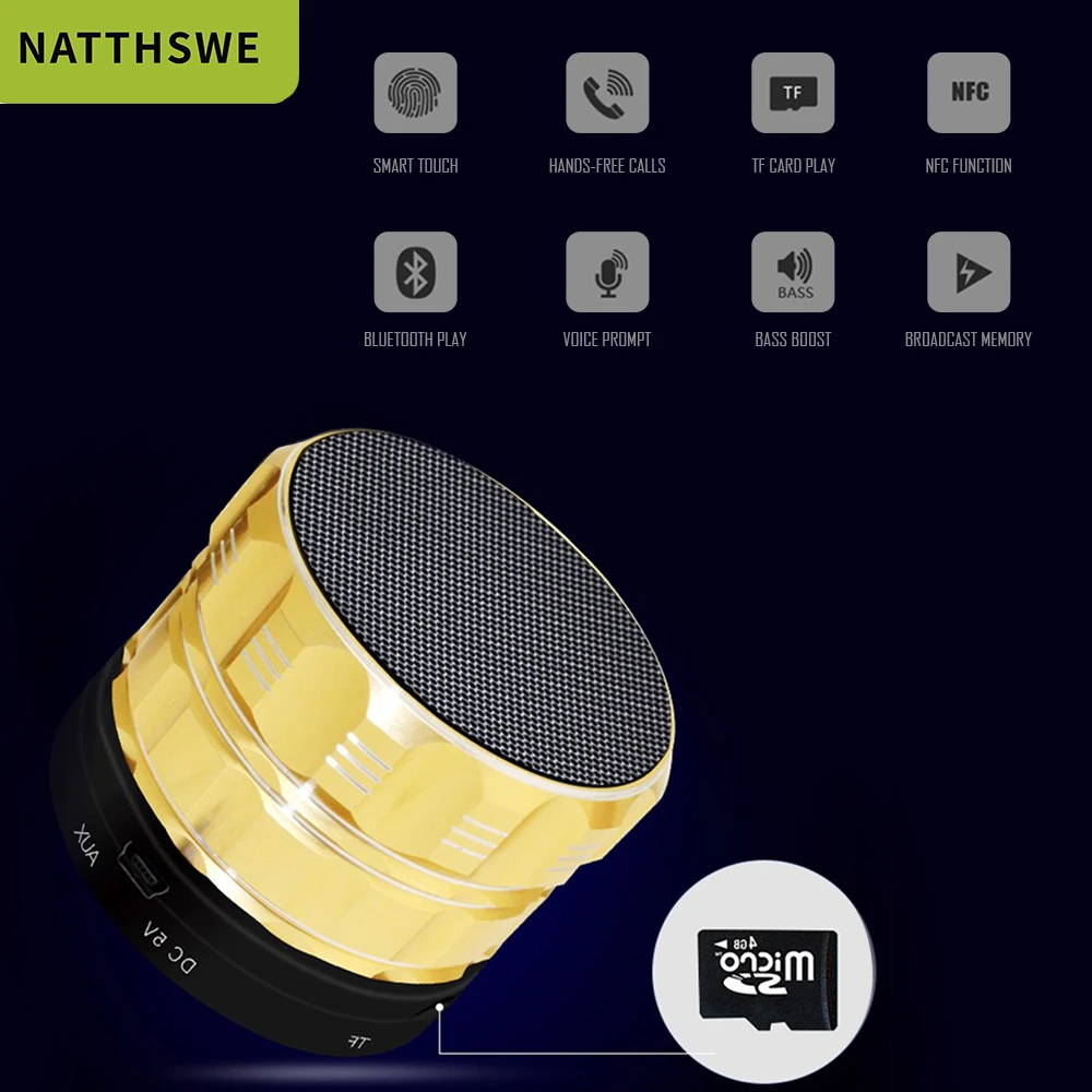 Bluetooth Колонка NATTHSWE металлическая Беспроводная портативная мини колонка с