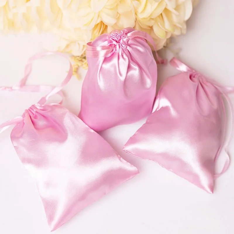 

Silk Stain Gift Bags 7x9cm 9x12cm 10x15cm 15x20cm pack of 50 Party Candy Favor Pink Sack Eyelashes Jewelry Drawstring Pouches