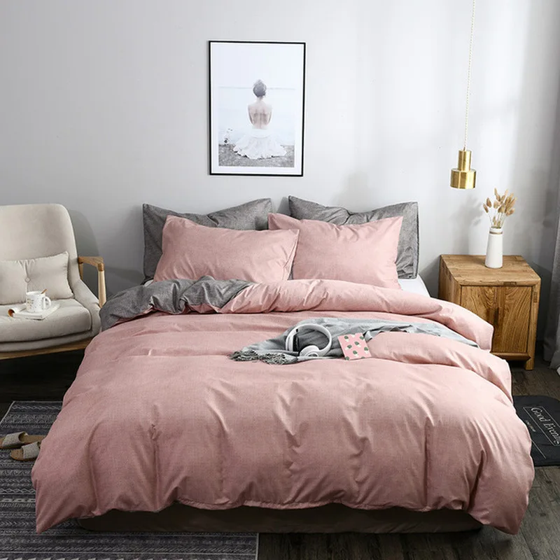 

Quality Bedding Set Linens Duvet Cover 2/3 Pcs King Queen Size Solid Color Bedclothes Comforter Quilt Cover Pillowcase Bed Sets