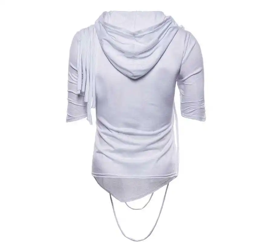 

Hot 2021 Zomer Nieuwe Mannen Trend Mode Korte Mouwen Hooded T-shirt Persoonlijkheid Heap Kraag Hip-Hop Mannelijke ademend