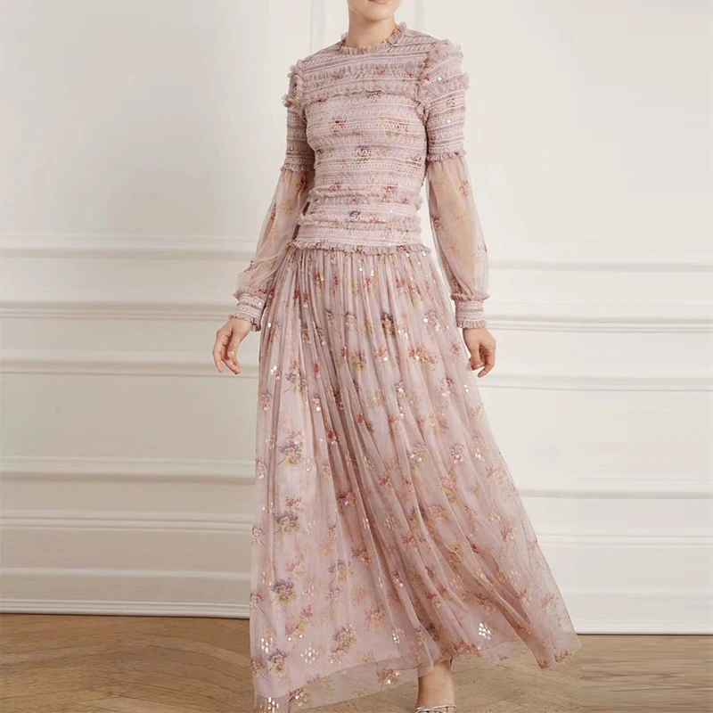 N &amp T/тонкое длинное платье из крепа с блестками и цветочным принтом | Женская