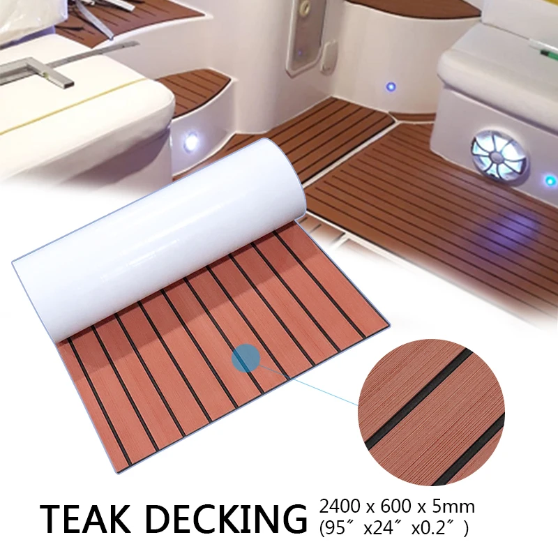 EVA Foam Faux Teak Decking Sheet Yacht Marine Carpet Flooring Mat Non Skid Self Adhesive Sea Deck Boat Accessories 240cmx60cm