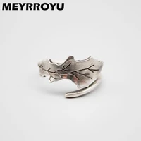 meyrroyu silver color retro distressed leaf shape plant unique opening adjustable woman temperament jewelry wear everyday 2022