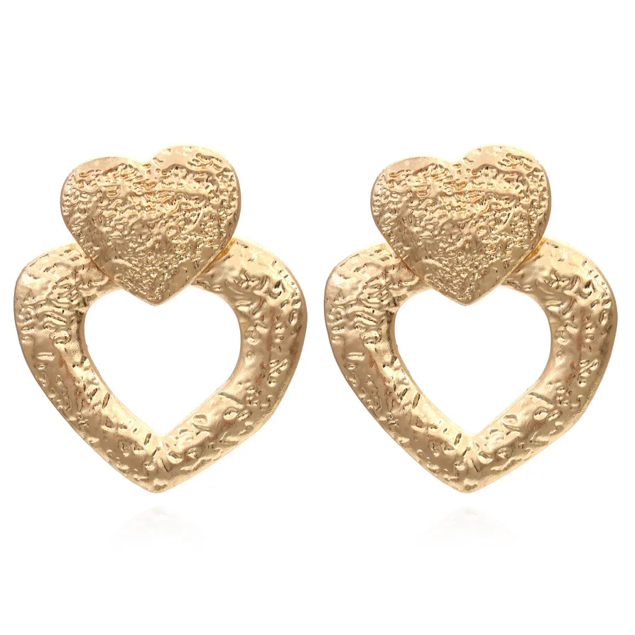 

Za New Creative Hollow Heart-shaped Earrings for Woman Vintage Texture Metal Earrings Wholesale